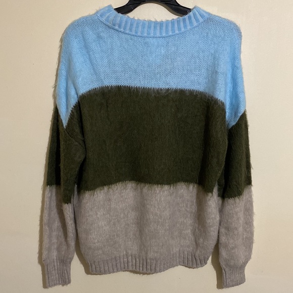 BP Oversized Brushed Pullover Sweater In Blue Trixie Multi Stripe Size S NWT - Picture 3 of 12